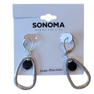 Sonoma Silver Tone Drop Earrings Black‎ Stone Accents Semi-Precious Lever Back
